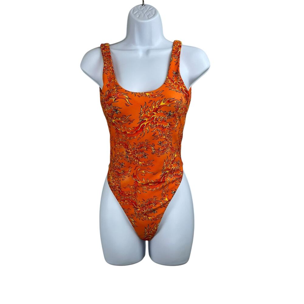 Vintage Y2K Ed Hardy Firebird/Phoenix One Piece Swimsuit NWT S Orange Deadstock